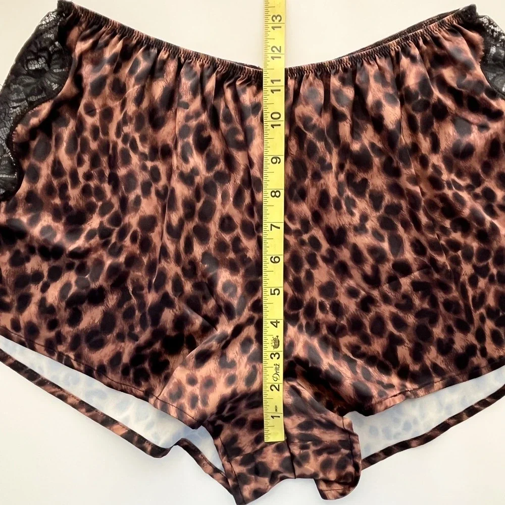 NEW Shapellx Leopard Lace Satin Sleep Shorts‎ Womens Small Brown Black
